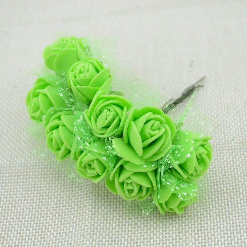 green 12 шт. Дешевые DIY Мини розы Искусственные цветы кружева свадебные цветы украшения цветок пена ручной кольцо материал - Цвет: green