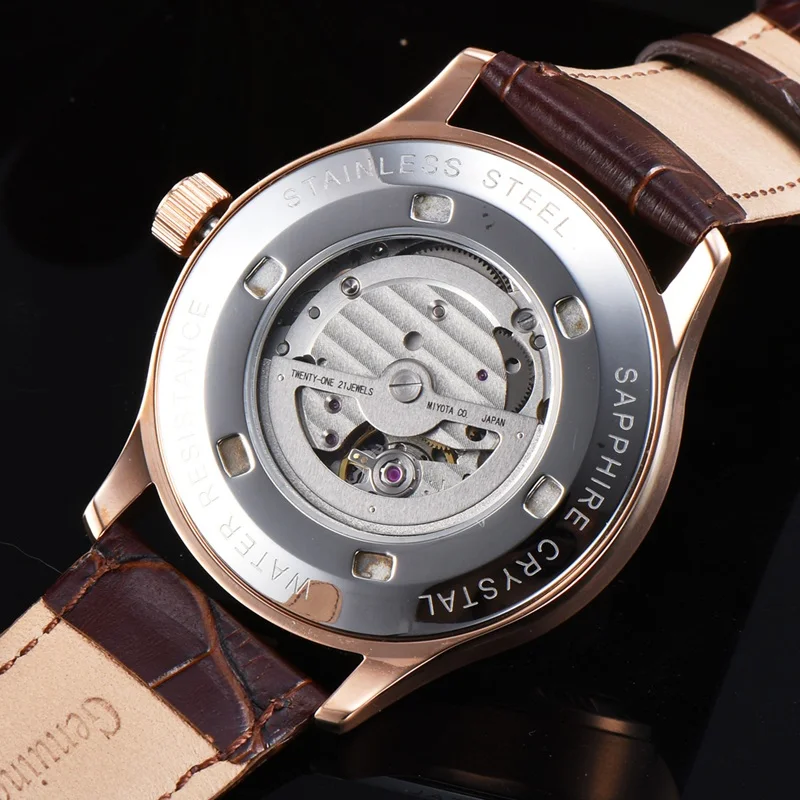 Corgeut 42 мм Мужские автоматические часы Miyota 821A Mov не белые с циферблатом Rosegold чехол