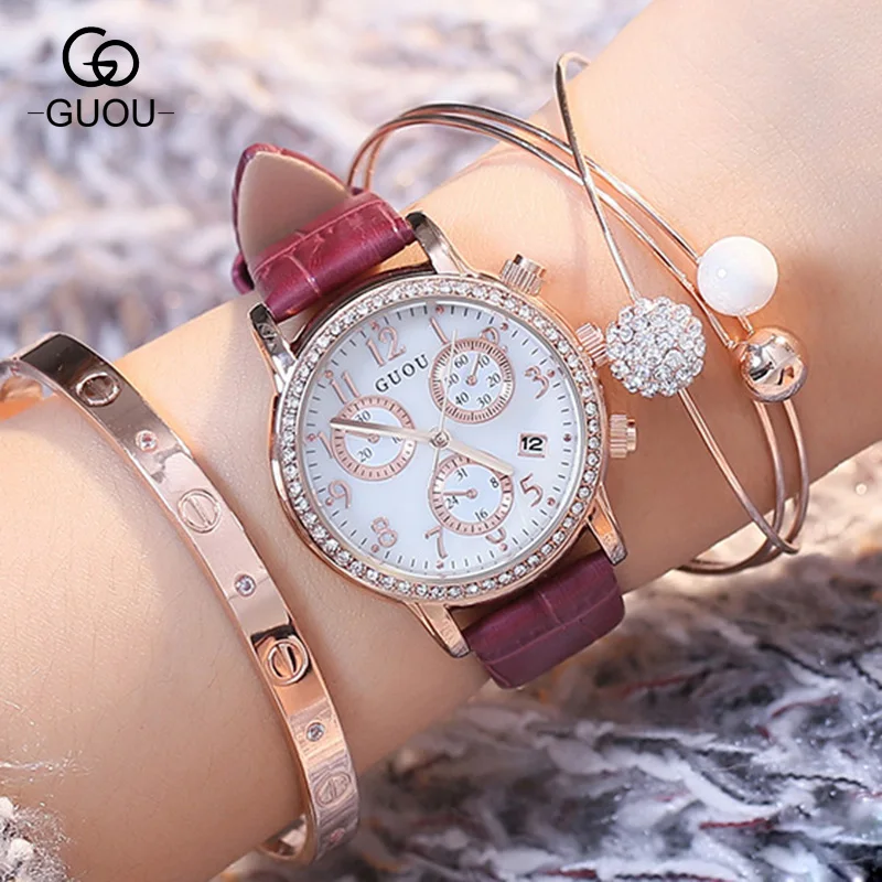 GUOU новые модные брендовые кварцевые наручные часы с кристаллами из кристаллов в