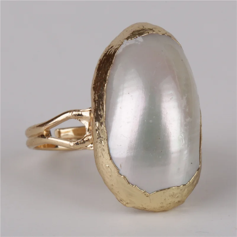 Кольцо-кафф с натуральным овальным покрытием для женщин большое перламутровое