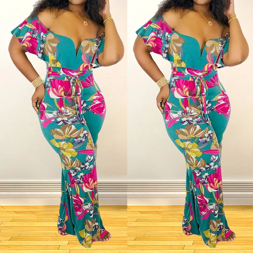 Женский Облегающий комбинезон с коротким рукавом и цветочным принтом открытыми