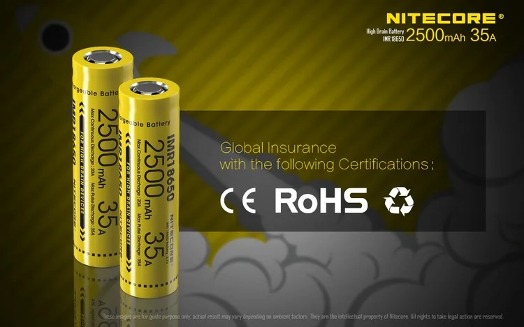 NITECORE IMR18650 2500mAh 35A 3,7 V литий-ионная защищенная аккумуляторная батарея с высокой производительностью для паровых устройств вейперов(1 шт./плоский верх