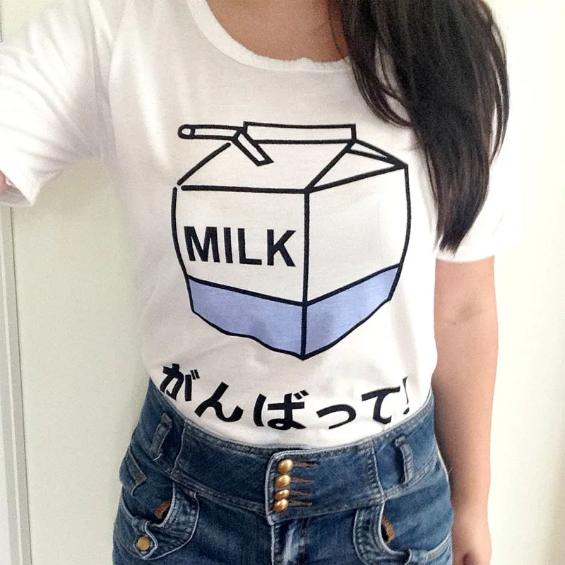 Dingtoll топы в японском стиле с молочным принтом для студенток женская футболка