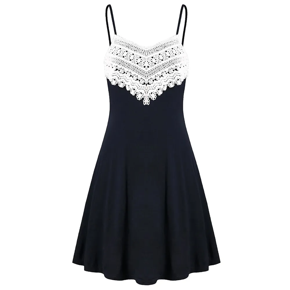 

Fashion Womens Crochet Lace Backless Mini Slip Dress Camisole Sleeveless Dress Ladies Fashion Dress For Girl Plus Size