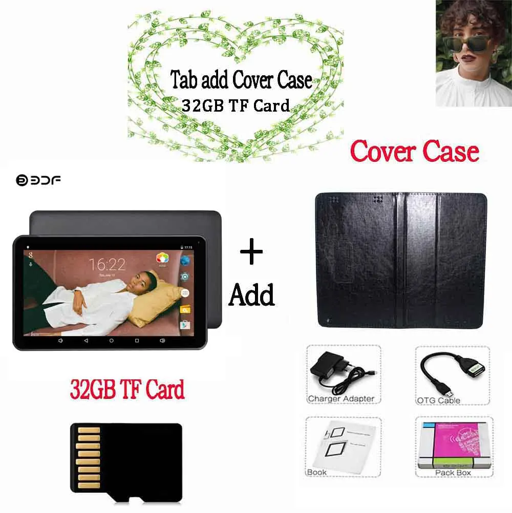 Leather 32GB TF Card BDF планшет 9 дюймов планшетный ПК четырехъядерный Android 5,1 RK3126 мини планшет дети 1 Гб+ 8 Гб WiFi планшеты 7 8 9 10 Play Store Tab - Комплект: Leather 32GB TF Card