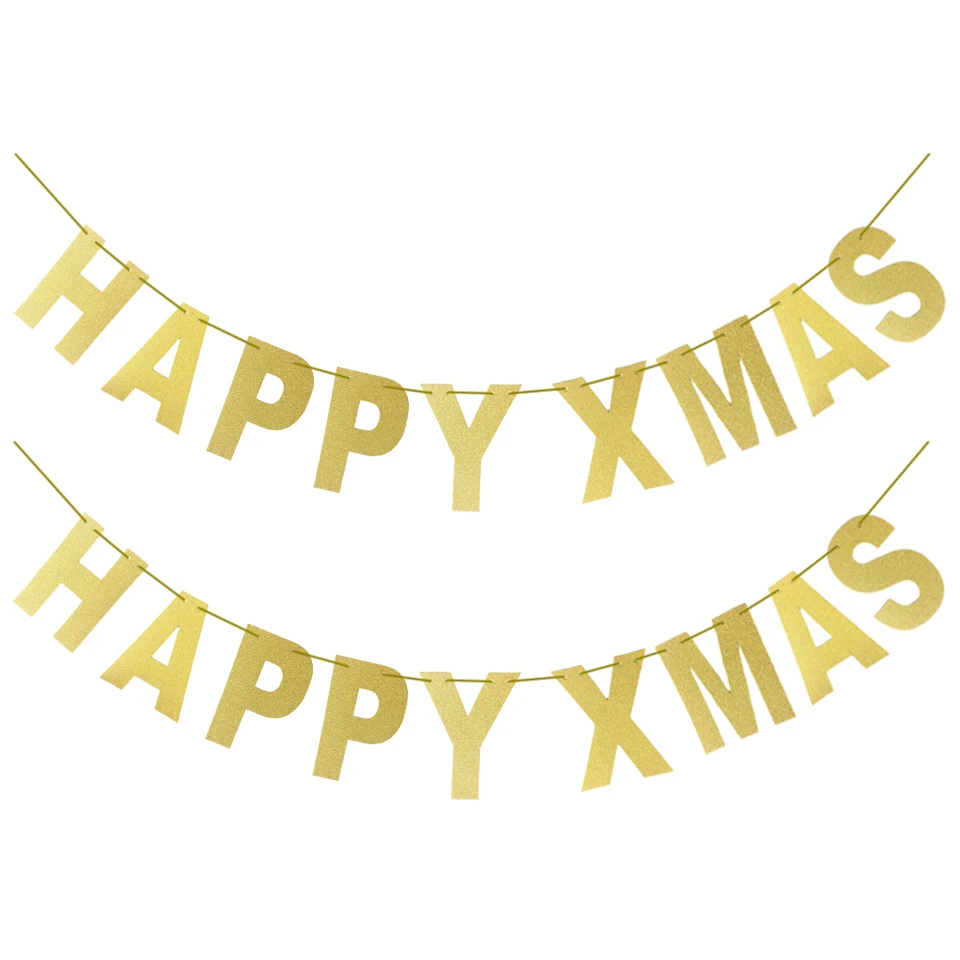 Хей Забавный 1 комплект золотой счастливый Рождественский баннер гирлянда из