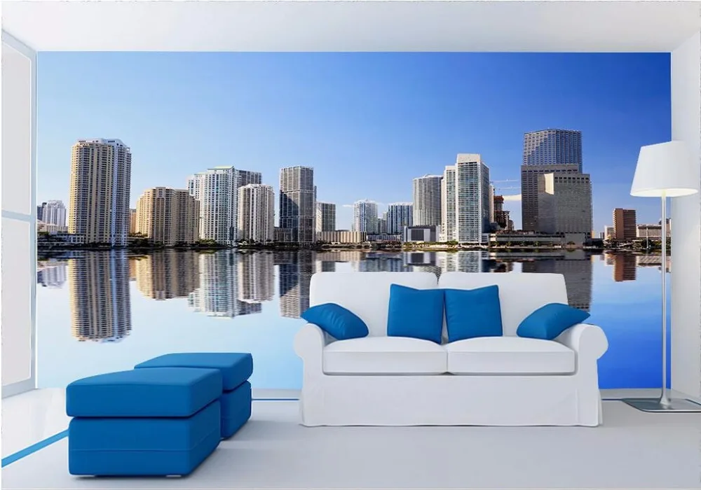 Настенные 3d обои на заказ современное городское здание отражение стен