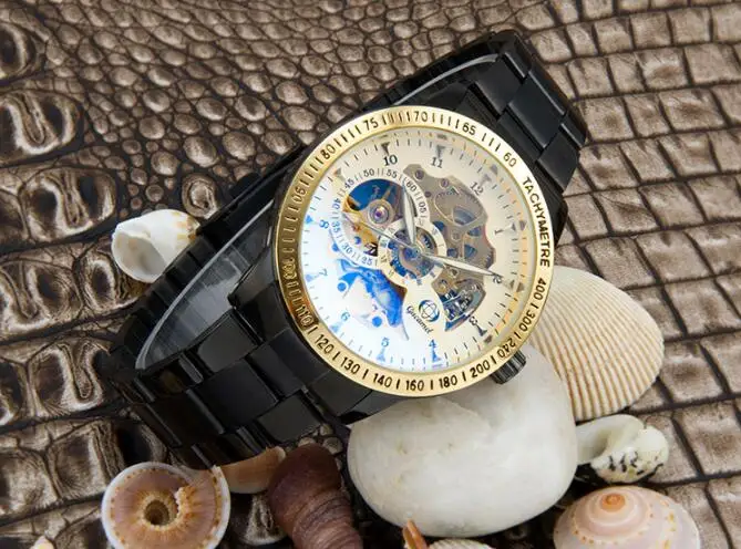 Бренд Gucamel Мужчины Rostone Роскошные механические часы полые стальные моды бизнес