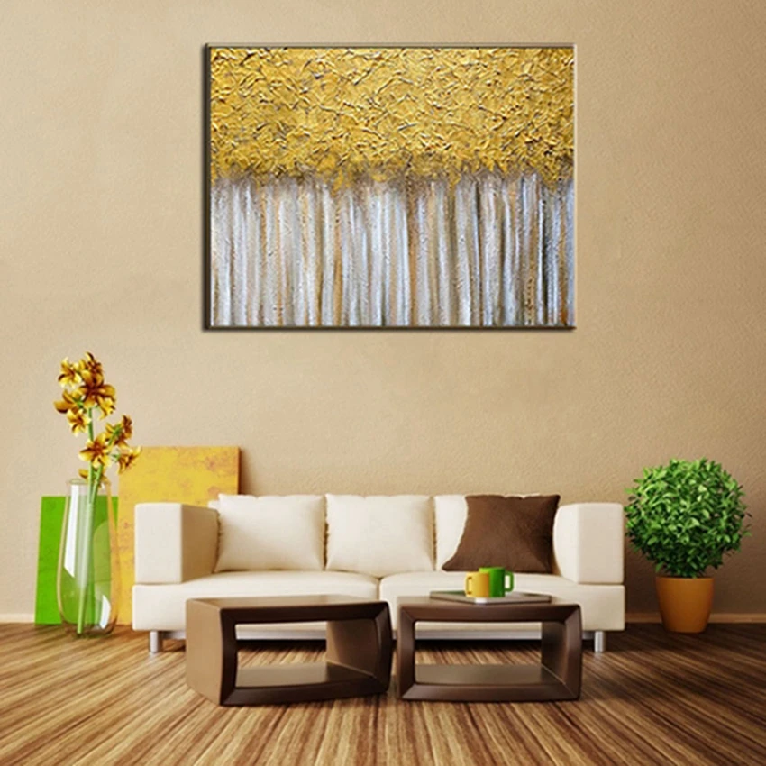 Абстрактная картина маслом золотого цвета искусство Современный домашний декор