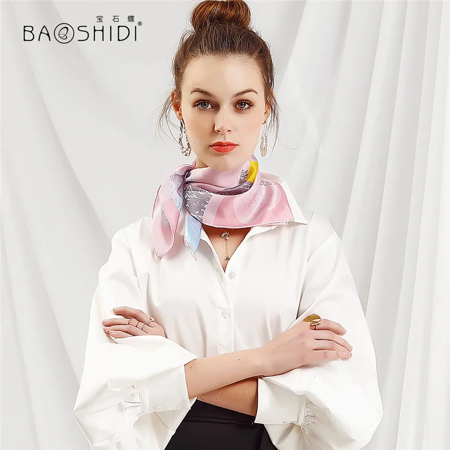 [BAOSHIDI] Весна Arival, 12 момме атласные шелковые квадратные шарфы, роскошный брендовый женский шарф, шелковый Элегантный шарф - Цвет: 1022182031