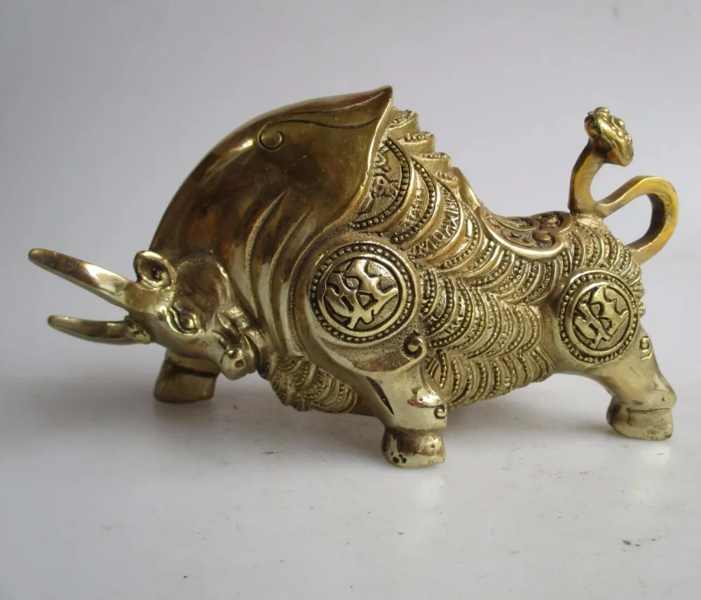 Long 8 inch/20CM Home Decor Feng Shui brass Money OX statue /Metal Decoration Crafts Luchy Bull Sculptures | Дом и сад