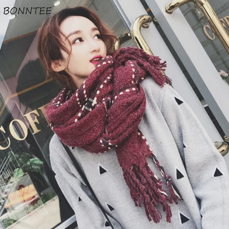 Шарфы женские вязаные трендовые простые шарфы с кисточками элегантные толстые