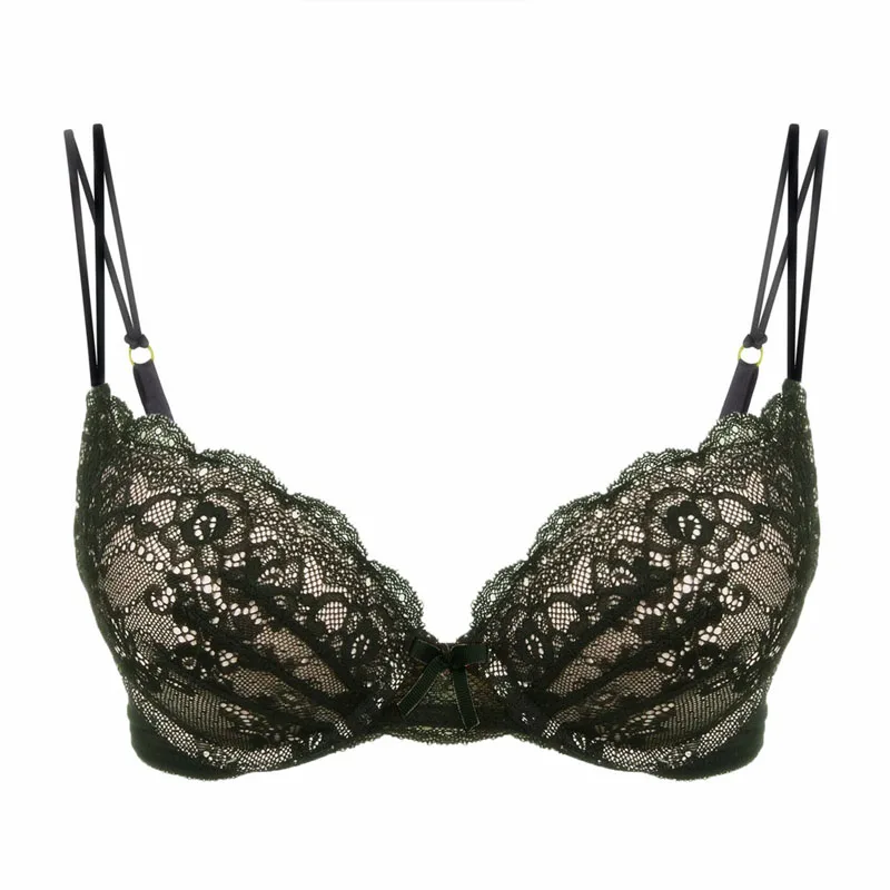 Сексуальный кружевной бюстгальтер с подкладкой для женщин Underwear нижнее белье 3/4 чашка нижнее белье на косточках женские прозрачные бюстгальтеры Размер 32A-38DDD - Цвет: Черный