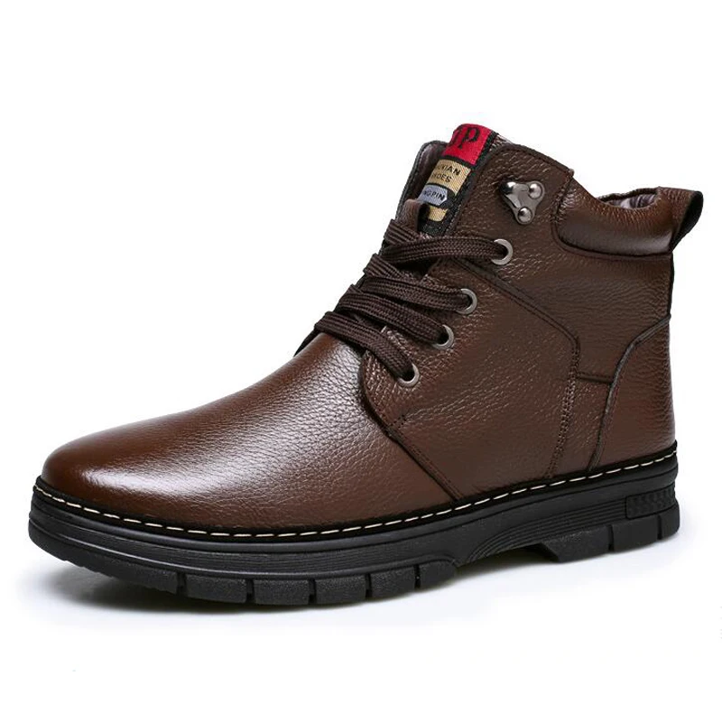 Ботинки мужские зимние из натуральной кожи Нескользящие с шерстяной подкладкой