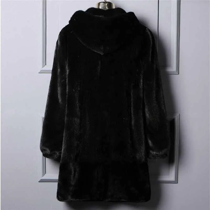 Женская Шуба из искусственного меха черная норковая шуба с капюшоном Толстая