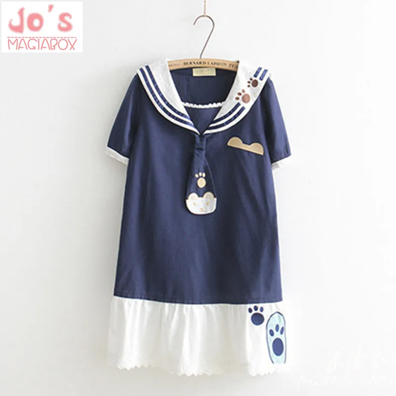 Женское платье в полоску стиле Харадзюку кружевное школьное японском с милыми