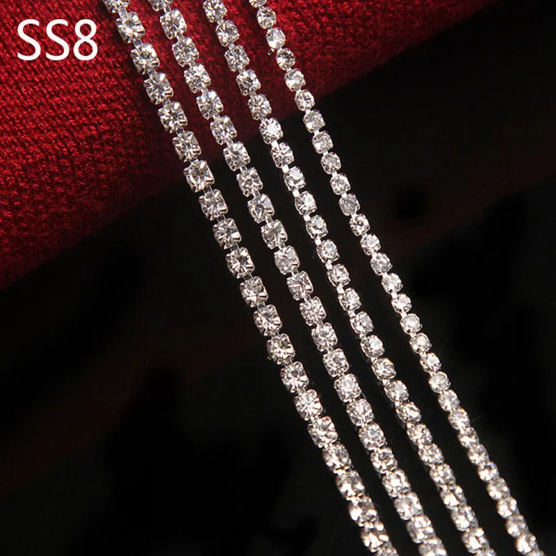 URORU Crystal AB Rhinestone Chain DIY Sew On Gold Base Density Trim Metal Cup Chains Accessories ss6 10yards/lot AM TAIDIAN - Цвет: ss8 silver