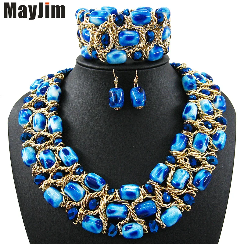 Заявление ожерелье 2017 мода ювелирные наборы Ручной Работы бусы кристалл дубай