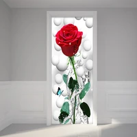 red rose flower 3d wall mural pvc waterproof self adhesive door sticker modern living room bedroom door sticker wallpaper murals