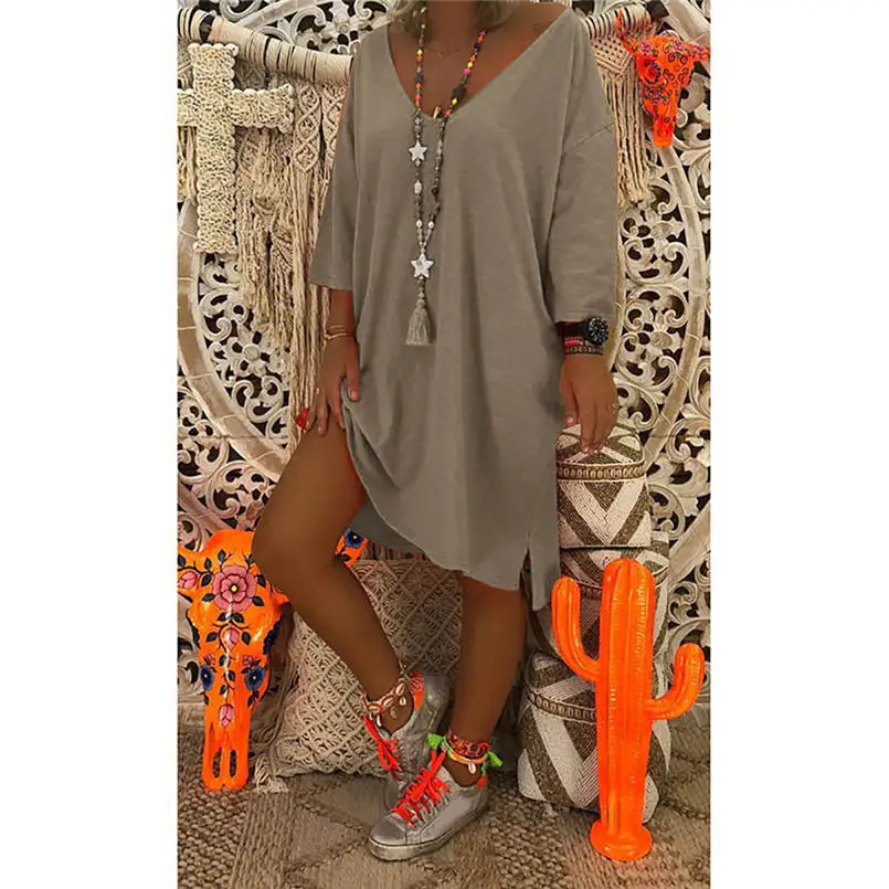 Женское сексуальное платье с v-образным вырезом Caftan Boho пляжное большого размера