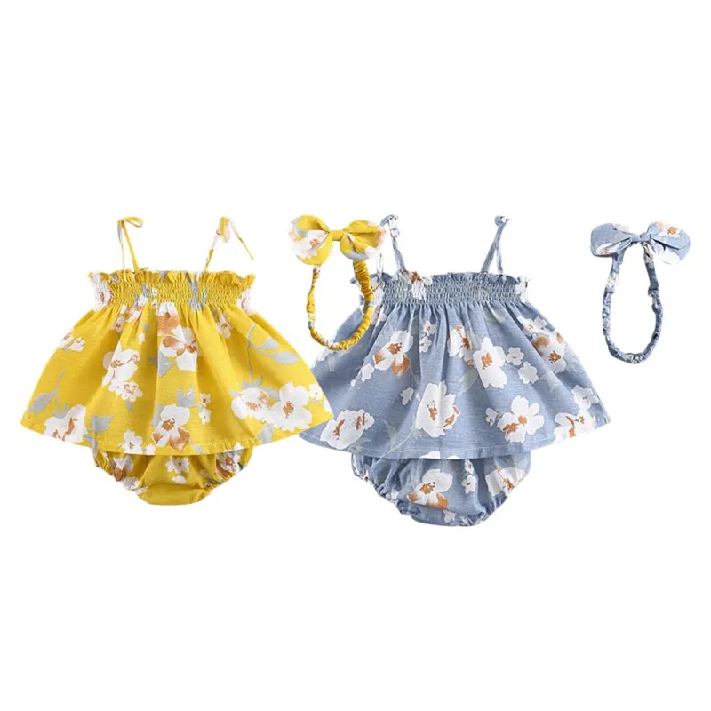 Летний комплект одежды для маленьких девочек топ без рукавов с цветочным принтом