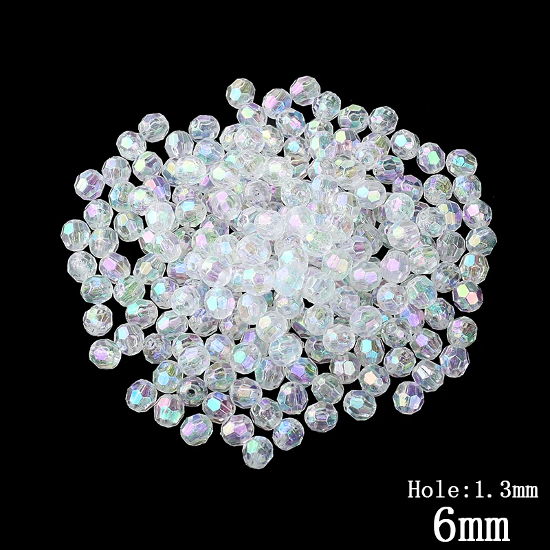 200pcs/Lot 6MM Transparent Color Cut Faceted Plastic Beads DIY Jewelry Making Wholesale Decorations Small Ball Round Hole | Украшения и