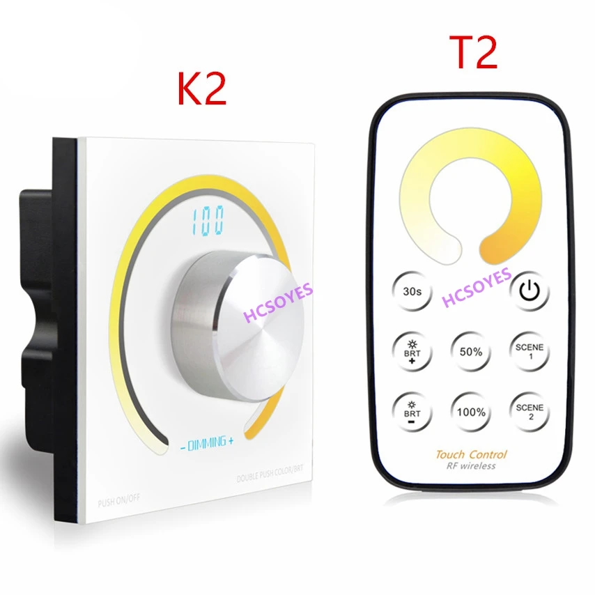 

K2 /T2 DC12V - 24V Rotary CCT touch panel dimmer Switch knob RF wireless remote Knob panel color temperature controller