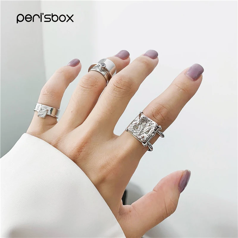 Peri'sBox, готическое серебряное кольцо из фольги, набор колец для женщин, шикарное Открытое кольцо из лавы, женские складывающиеся кольца, ювелирное изделие, необычный подарок