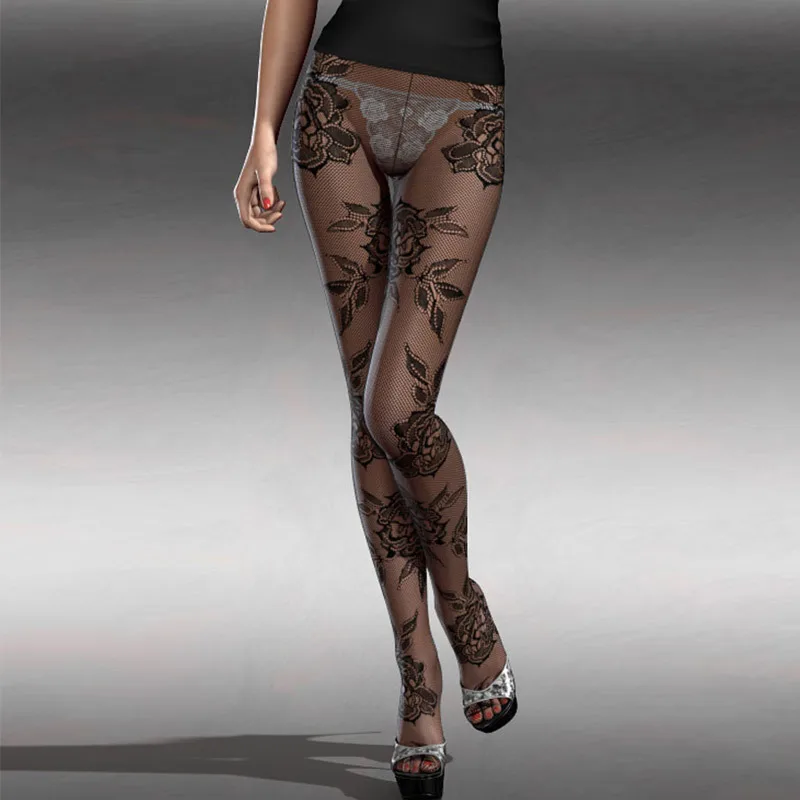Эластичные женские газовые колготки модные сексуальные с цветочным принтом