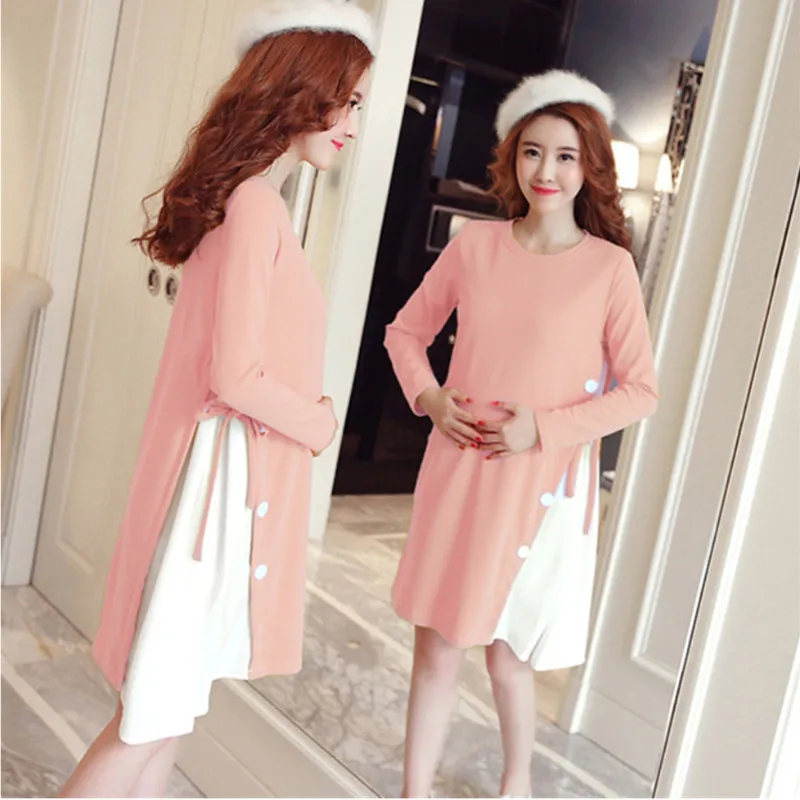 

Envsoll 2018 O-Neck Casual Maternity Dresses Long Sleeve Pregnancy Dress For Pregnant Women Clothing Loose Maternity Clothes