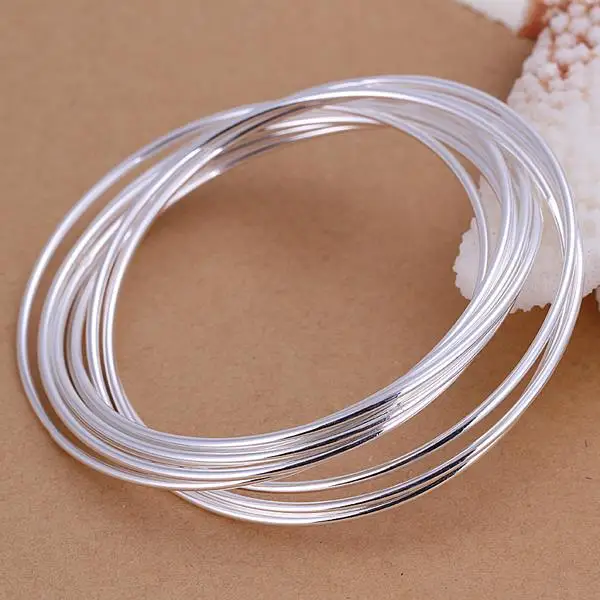 B084 Wholesale Fashion silver plated jewelry bangle bracelet women lady gift circle heavy big double connected | Украшения и