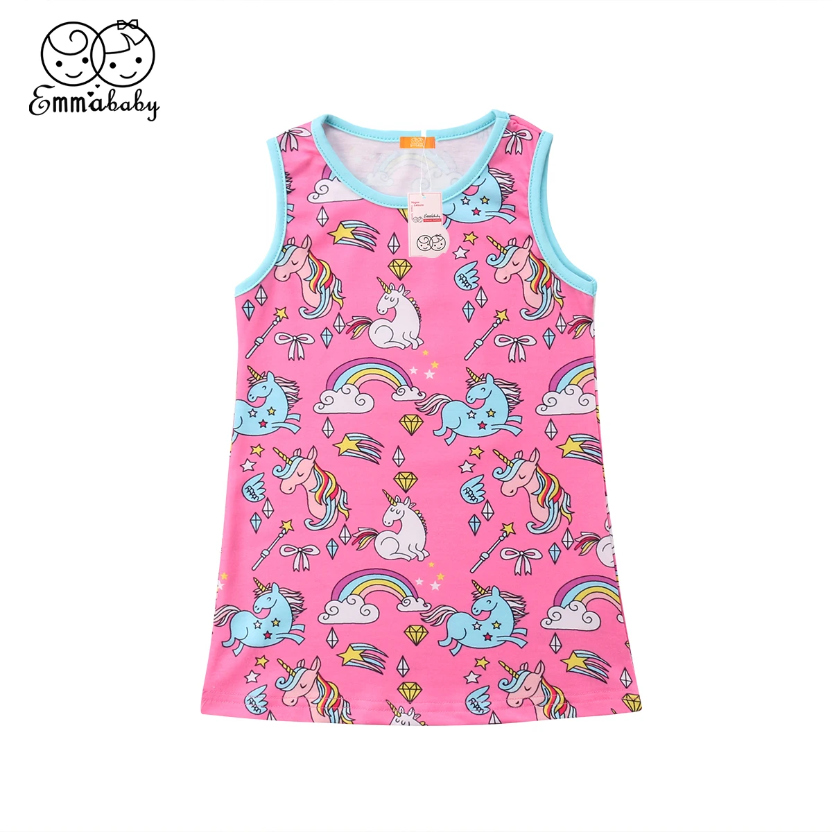Emmababy Toddler Kids Baby Girls Unicorn Print Vest Dress Princess Sleeveless Sundress Clothes | Детская одежда и обувь