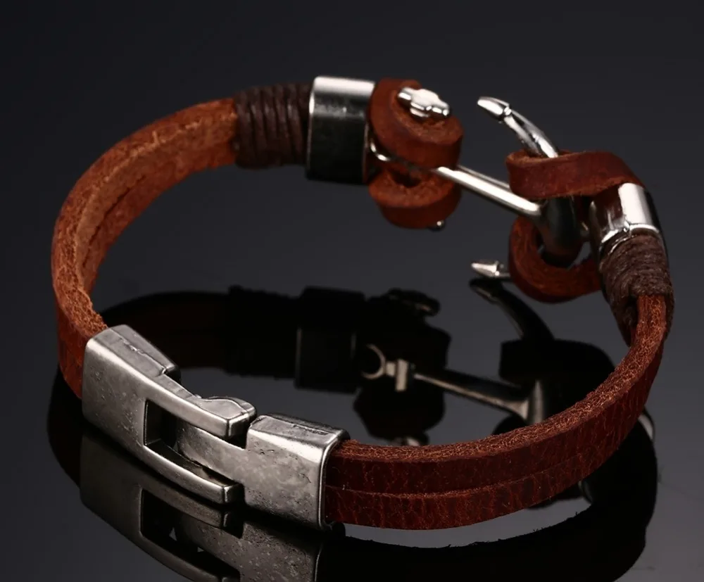 Fate Love Brown Genuine Leather Bracelets Charm Mens Jewelry Anchor Male Accessories 109 | Украшения и аксессуары