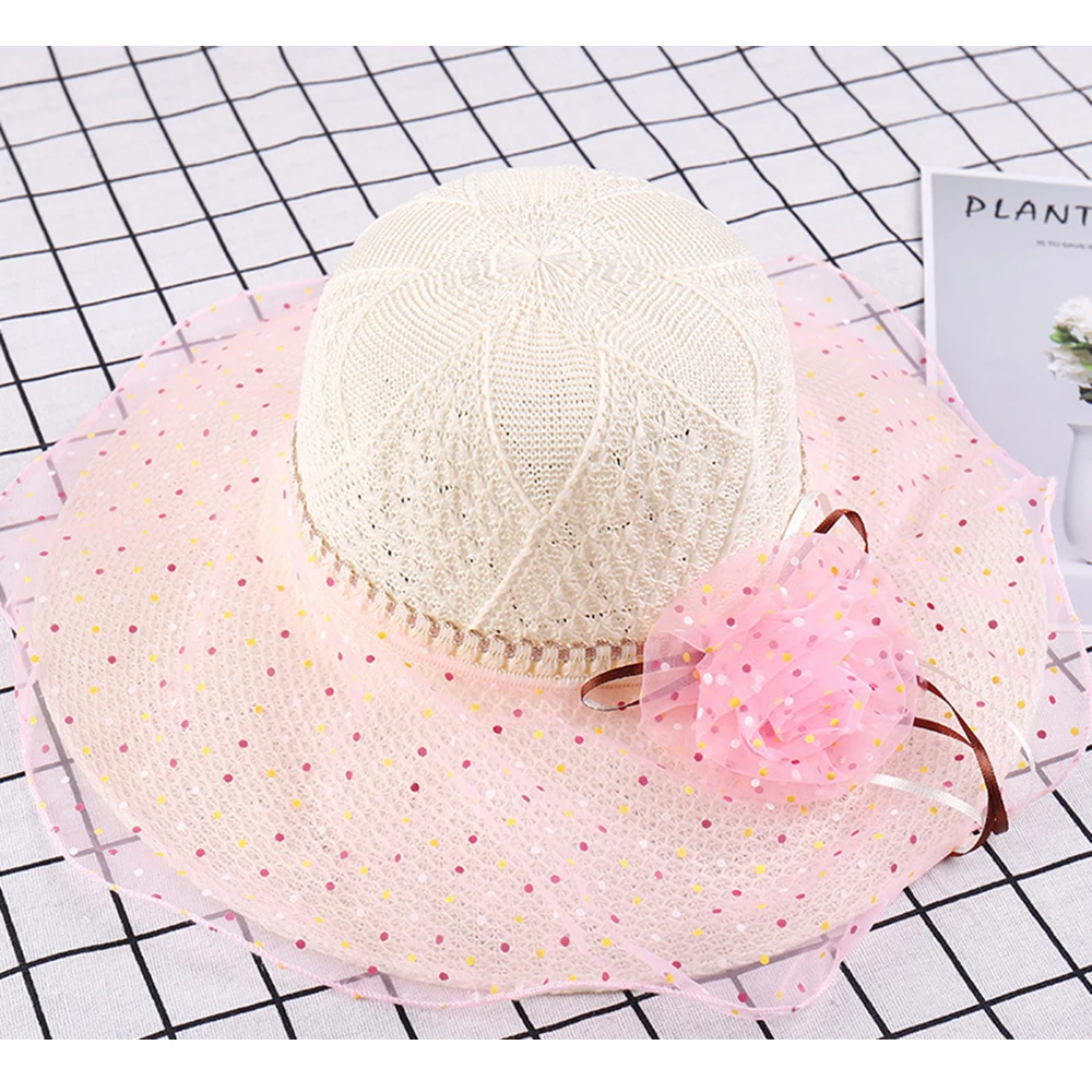 Цветок вязанные Соломенная шляпка для женщин широкими полями повседневное Шляпа