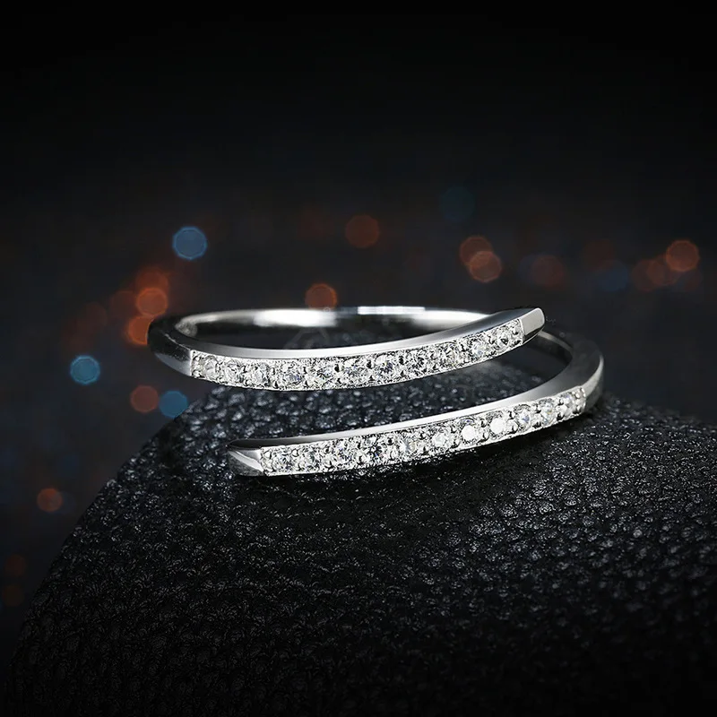 Women 925 Sterling Silver Opening Style Rings Zircon Wedding Men/Women Couple Jewelry For Gift Free Shipping | Украшения и