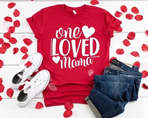 Одна любимая I Love Mama майка День Святого Валентина Футболка для женщин забавная с