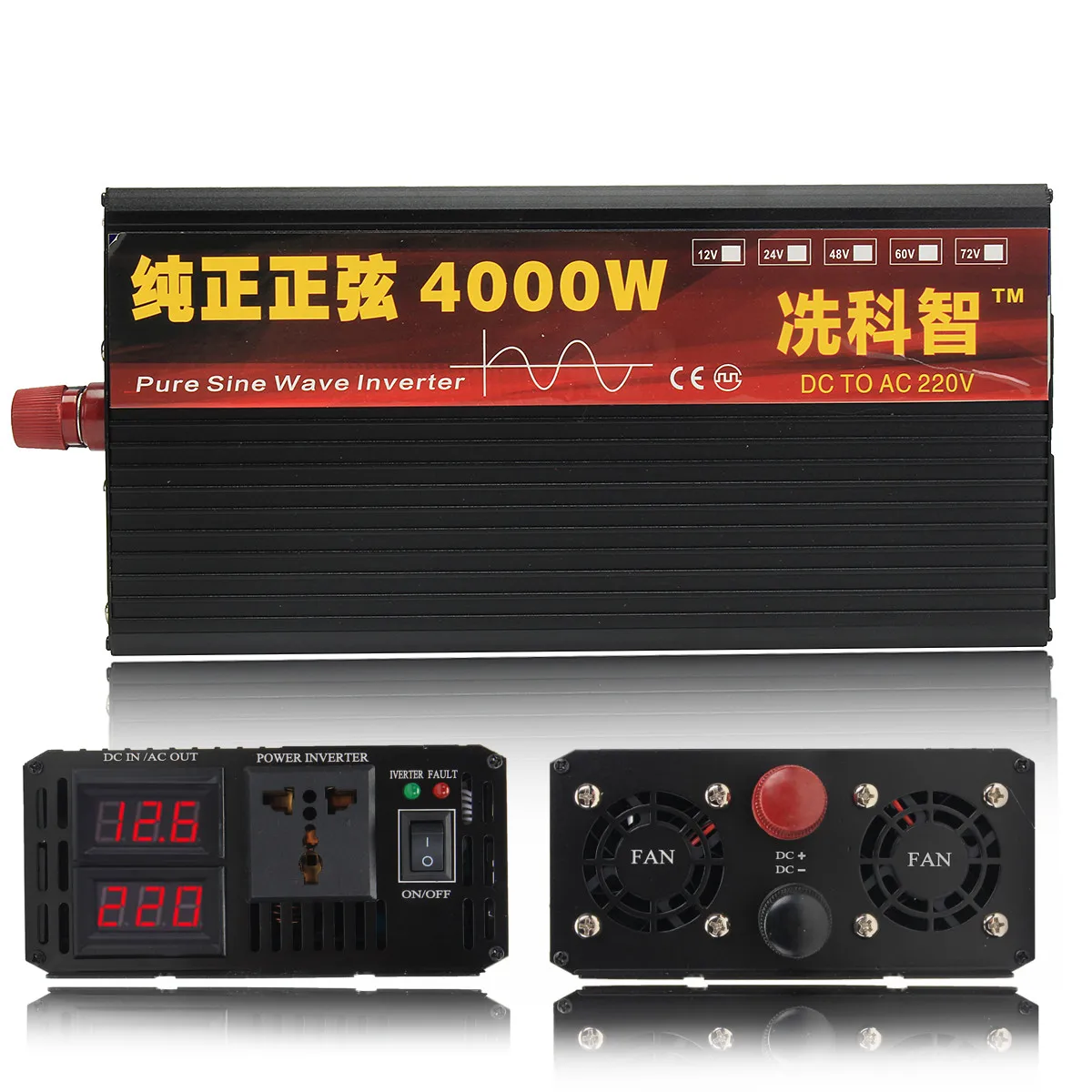 Инвертор 12 V/24 V 220V 2000/3000/4000W Напряжение трансформатор с немодулированным синусоидальным сигналом Мощность инвертор DC12V к переменному току 220V преобразователь+ 2 светодиодный Дисплей