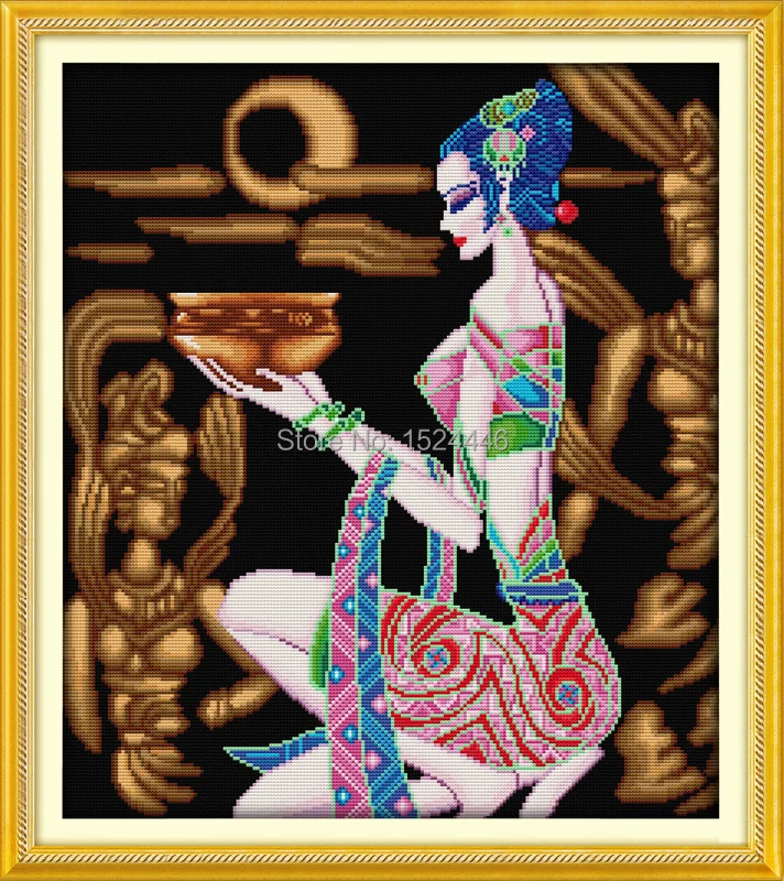 Beautiful shot girl crafts painting chinaware Counted Print on canvas DMC 11CT 14CT Cross Stitch Sets embroidery kits Needlework | Дом и сад