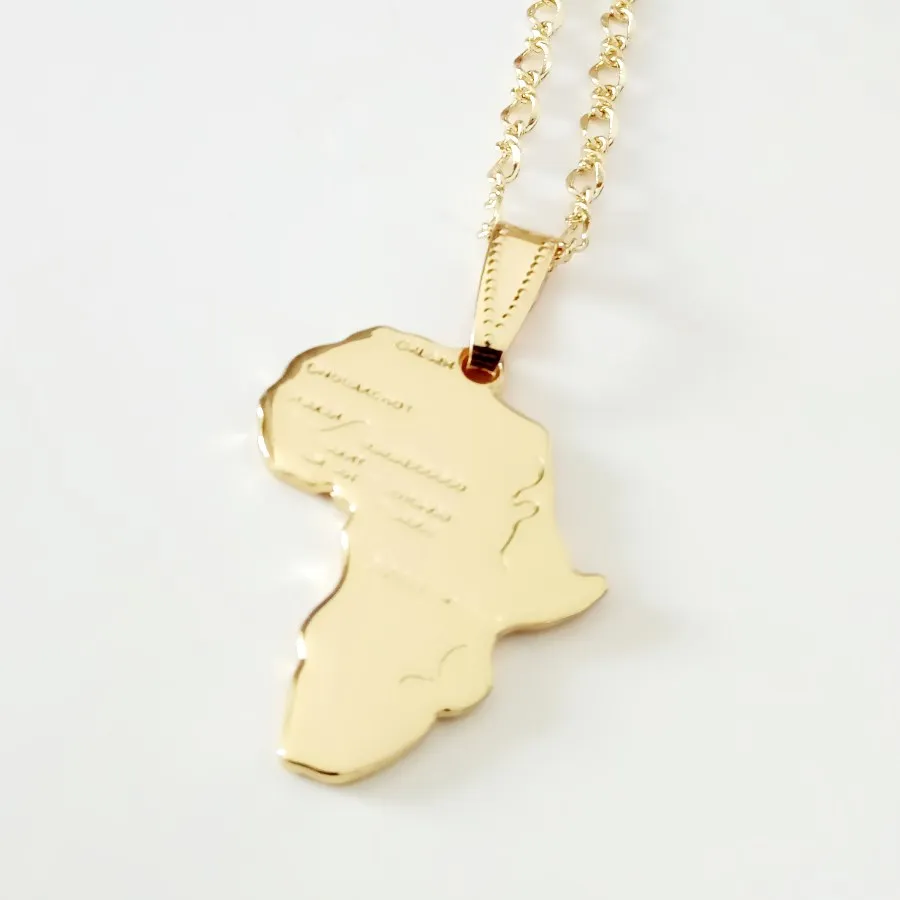 Новая мода африканская карта кулон желтое золото Подвески Ожерелья для женщин