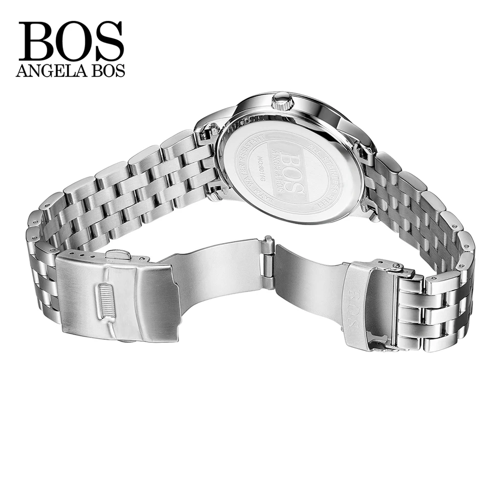 Relogio Masculino лучший бренд ANGELA BOS Роскошные Бизнес кварцевые мужские часы модные часы с календарем светящиеся наручные часы из нержавеющей стали