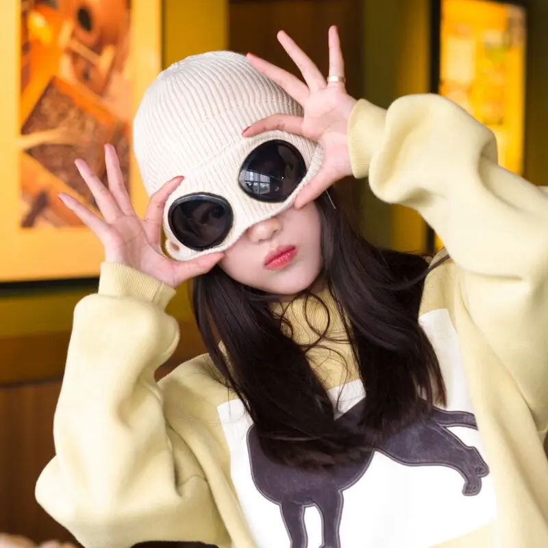 Женские шапки ветрозащитные очки шапка из шерсти Зимняя мода кепка Gorros фиксация
