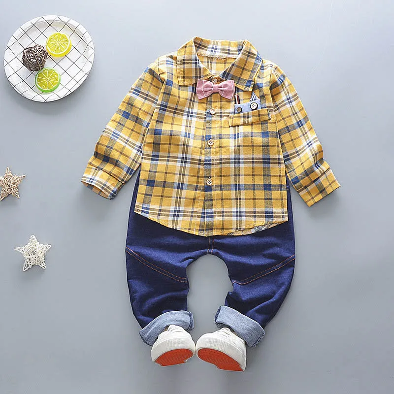 BibiCola autumn boys clothing set 2pcs kids gentleman clothes cotton plaid tracksuit for boy wedding costume children sport suit |