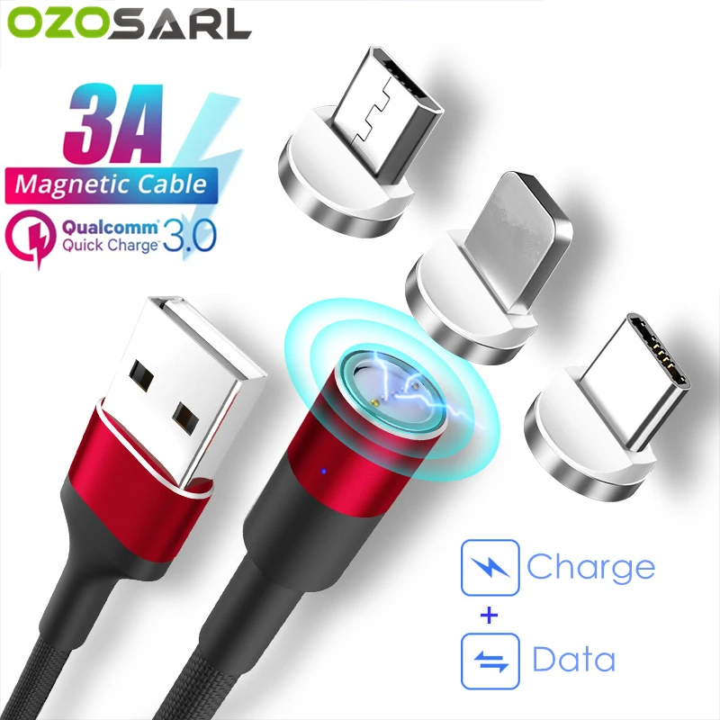 Магнитный кабель 5 В/3 А 9 В/1 67 В Оплетке со светодиодной подсветкой Тип C Micro USB для
