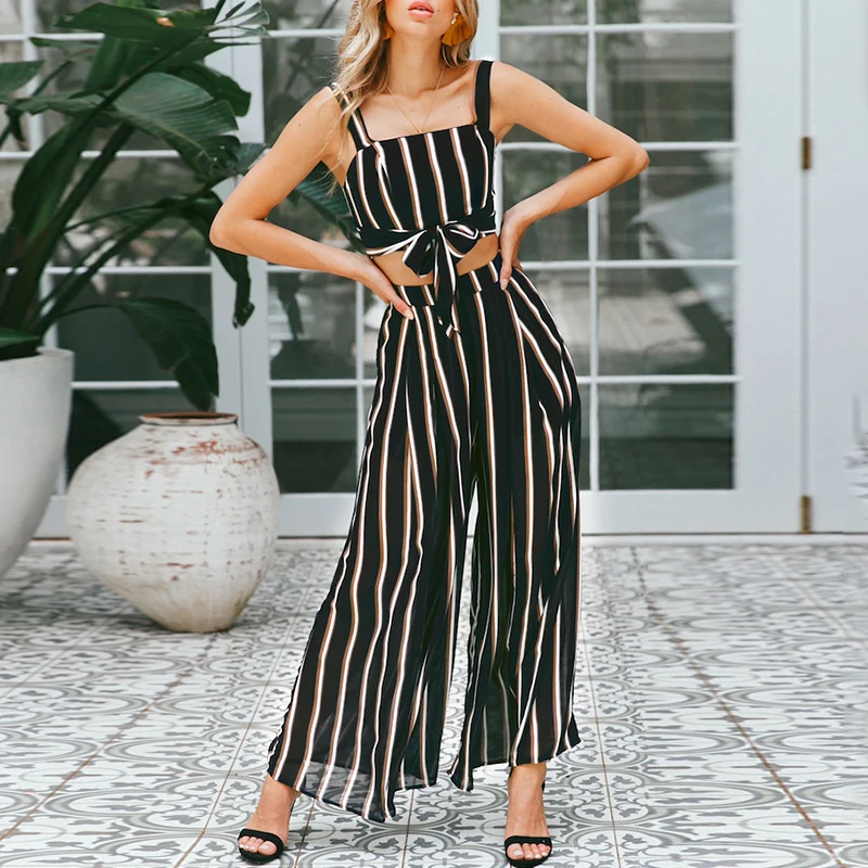 Lily Rosie Girl Boho полосатый шифоновый комбинезон летний укороченный топ длинные штаны