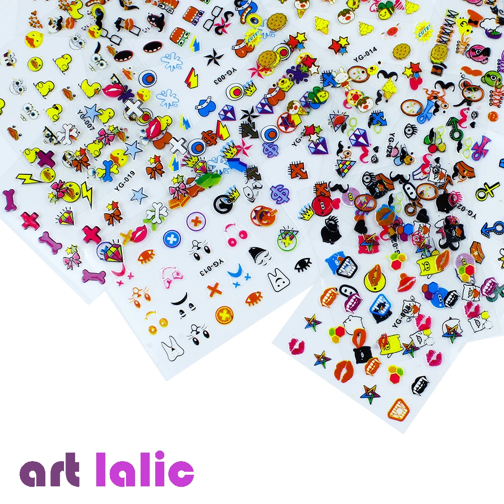 Artlalic 24 листа стикеры 3D на ногти Nail Art супер милые наклейки с рисунками Переводные