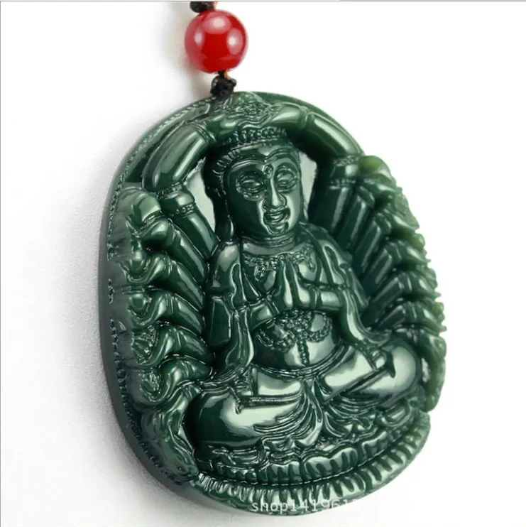 Natural Green Stone Pendant One Thousand Hands of Goddess Mercy Guanyin Bodhisattva Necklace | Украшения и аксессуары