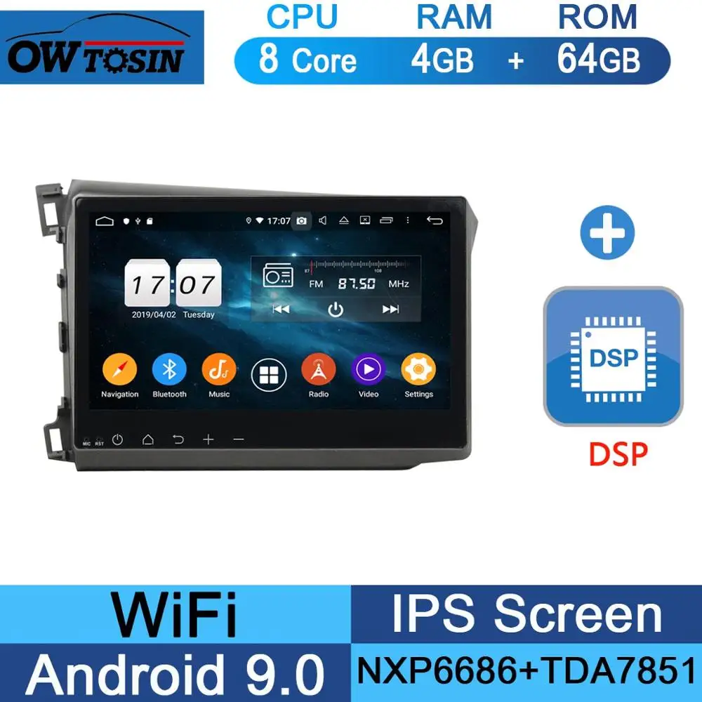 64G DSP 10," ips 8 Core 4G+ 64G Android 9,0 Автомобильный мультимедийный dvd-плеер gps радио для Honda Civic 2011 2012 2013 DSP CarPlay - Цвет: 64G DSP
