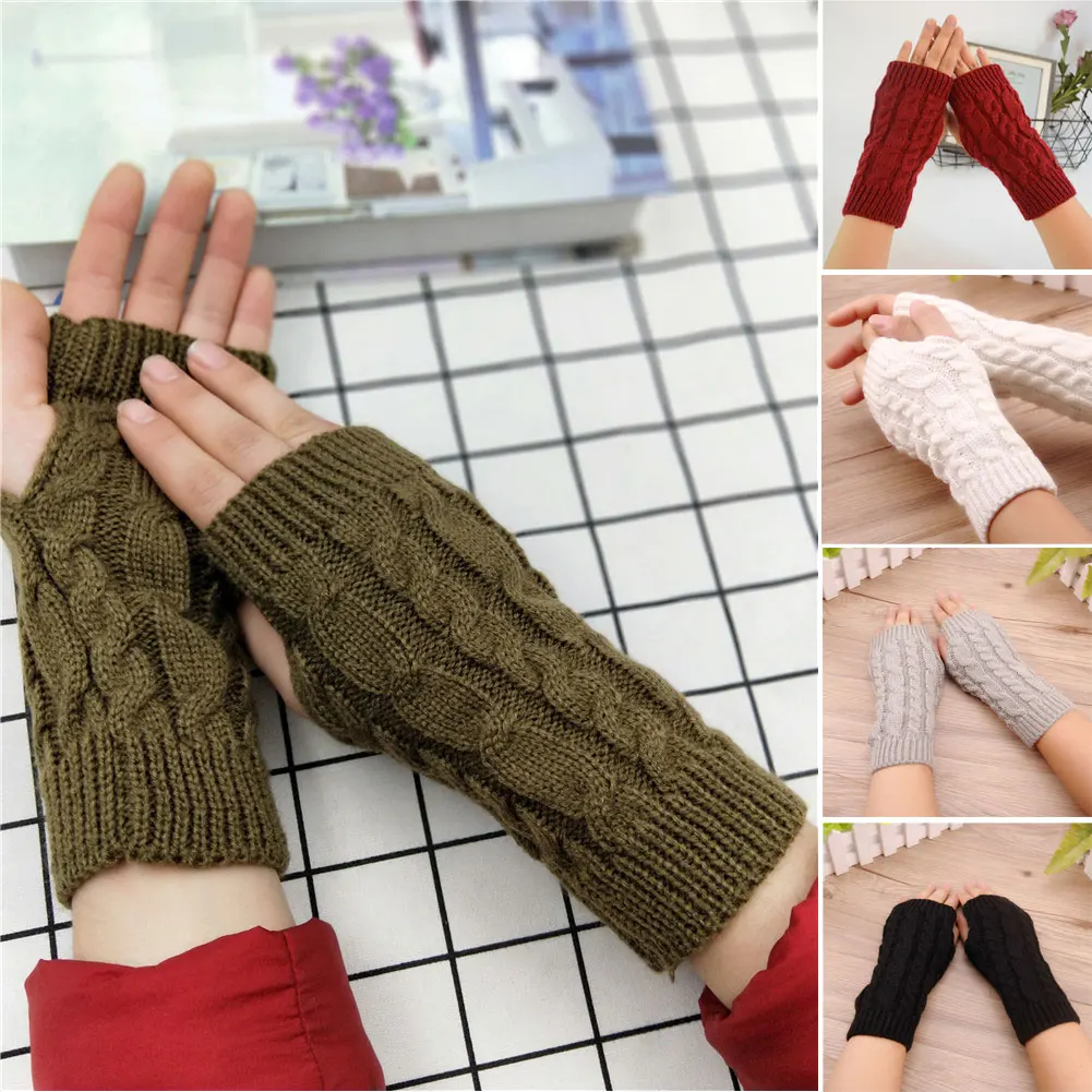 Women Gloves Stylish Hand Warmer Winter Gloves Women Crochet Knitting Mitten Warm Fingerless Gloves 7 Colors