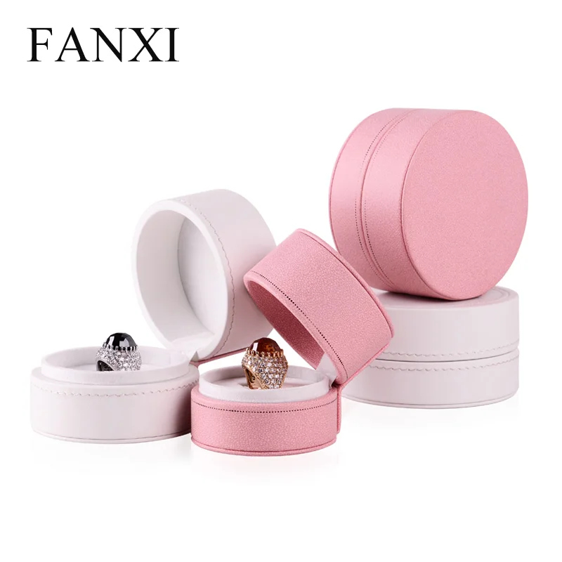 Изысканная круглая коробка FANXI из искусственной кожи розового и белого цвета для