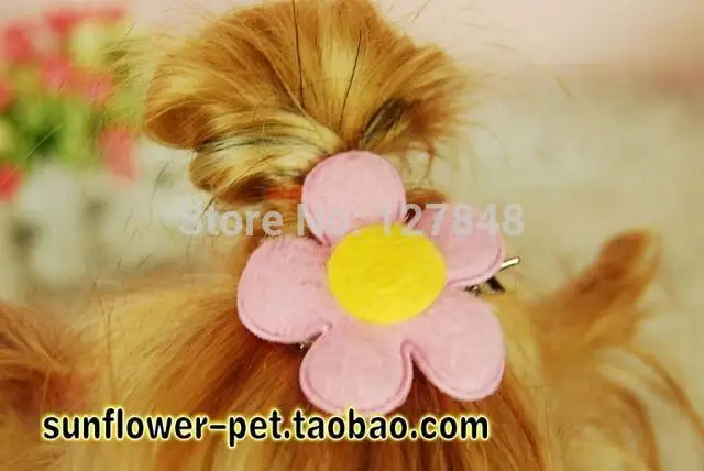 

Handmade pet sunflower hairpin dog head flower Teddy head ornaments pet grooming 50pcs/lot